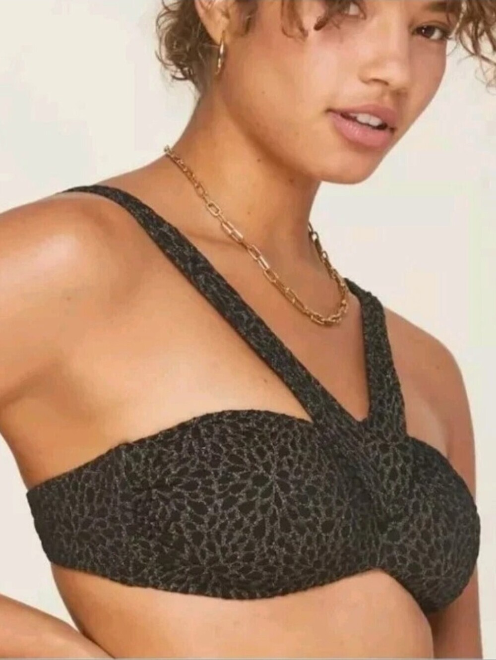 Andie x Demi Moore | NWT Monaco Swim Top Black Gold Jacquard Bikini Top Size XS